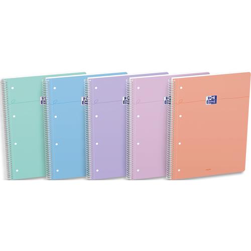 Cahier carte spirale Oxford Smart, format A4+, 160 pages, 4 trous, seyes, coloris pastel assortis