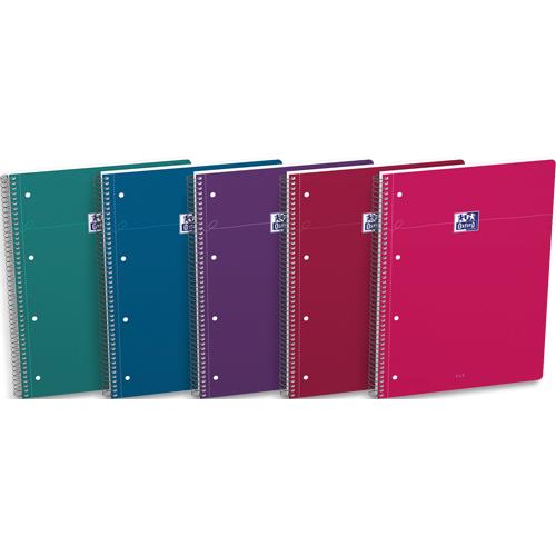 Cahier carte spirale Oxford Smart, format A4+, 160 pages, 4 trous, seyes, coloris vif assortis
