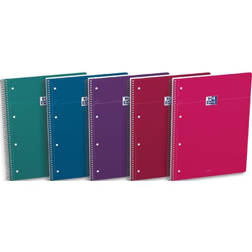 Cahier carte spirale Oxford Smart, format A4+, 160 pages, 4 trous, 5x5, coloris vif assortis