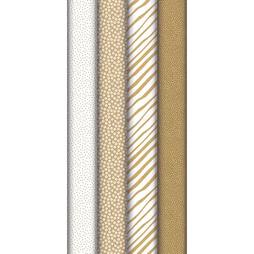 Papier Cadeaux Clairefontaine 60g 5x0,70m Motifs : Coeurs, feuilles bandes, pois blanc et or