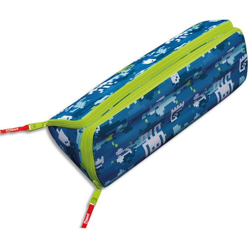 Trousse xxL double compartiments Maped, rversible et personnalisable. Pixel bleue