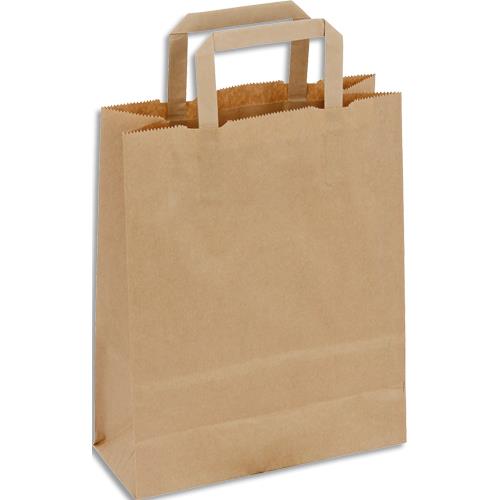 Paquet de 50 sacs kraft brun poignes plates 180 + 80 x 220 mm