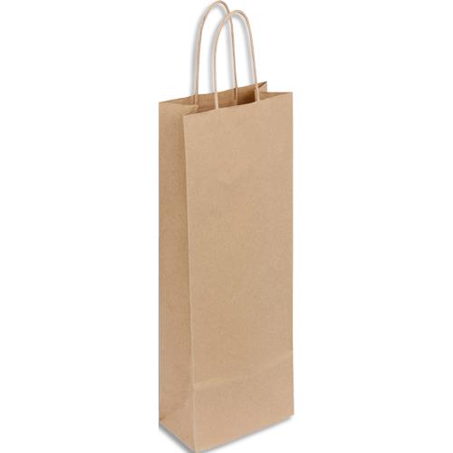 Paquet de 50 sacs kraft conomique pour bouteille avec poignes torsade 140 + 80 x 390 mm