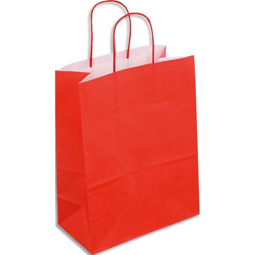 Paquet de 50 sacs kraft rouge poignes torsades 230 + 120 x 300 mm