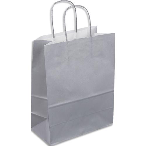Paquet de 50 sacs kraft argent poignes torsades 230 + 120 x 300 mm