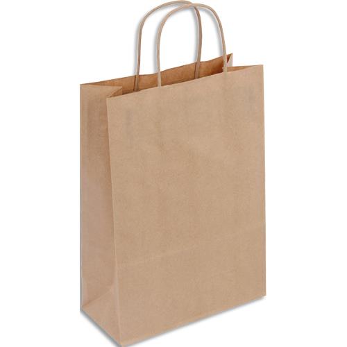 Paquet de 50 sacs kraft brun poignes torsades 180 + 80 x 220 mm