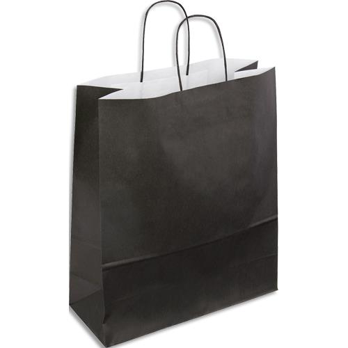 Paquet de 50 sacs kraft noir poignes torsades 350 + 140 x 400 mm