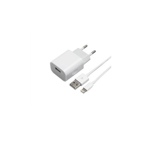 Chargeur secteur APM, 1 USB-A, 2.1 A, blanc + (cble MFI, USB-A / Lightning) 600272