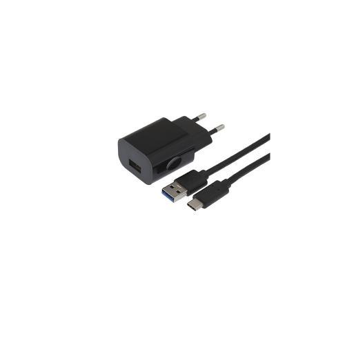 Chargeur secteur APM, 1USB-A, 2.1 A, noir + (cble, USB-A / USB-C, 1m) 570340