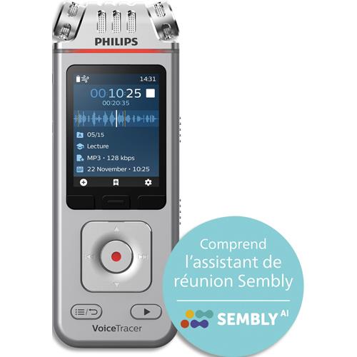 Philips dvt4115 digital voice tracer carte flash chrome, argent