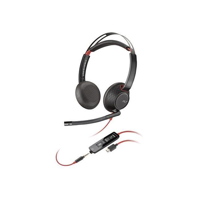 Poly Blackwire 5220 - Micro-casque - sur-oreille - filaire - jack 3,5mm, USB-C - noir - Certifi pour Skype for Business, certifi Zoom, Certifi pour Microsoft Teams, Certifi Avaya, certifi Cisco Jabber, Works With Chromebook Certified, certifi UC