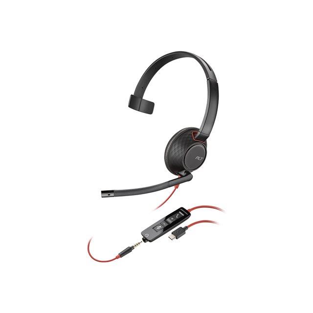 Poly Blackwire 5210 - Blackwire 5200 series - micro-casque - sur-oreille - filaire - jack 3,5mm, USB-C - noir - Certifi pour Skype for Business, certifi Zoom, Certifi pour Microsoft Teams, Certifi Avaya, certifi Cisco Jabber, Works With Chromebook Certified, certifi UC