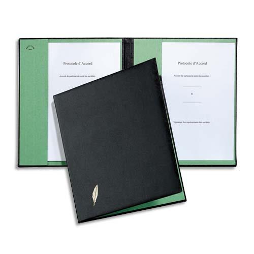 Parapheur Emey Double Clip de maintien - 1 compartiment - couverture noire ouatine intrieur buvard vert