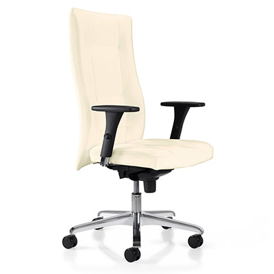 Fauteuil de direction Trek - assise et dossier cuir ivoire - mcanisme synchrone - pitement aluminium poli