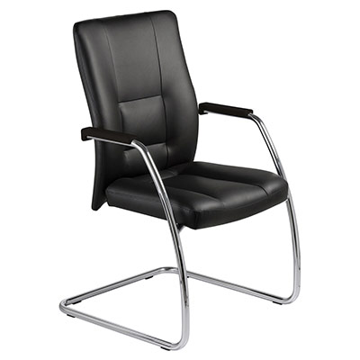 Fauteuil visiteur Trek revtement cuir noir pitement chrom