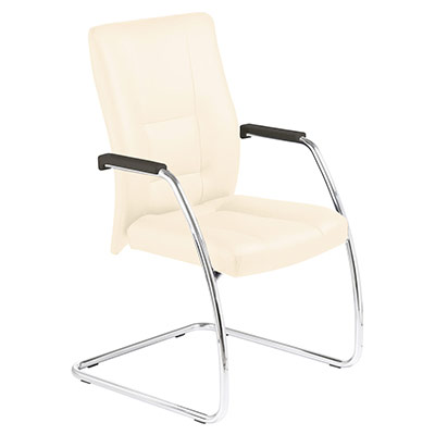 Fauteuil visiteur Trek revtement cuir ivoire pitement chrom