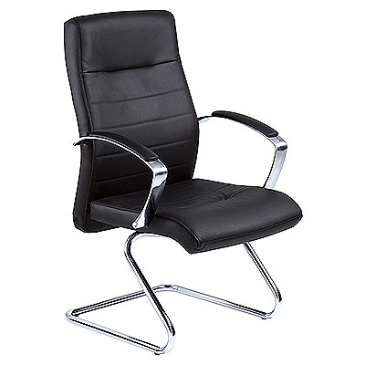 Fauteuil visiteur Harly revtement cuir noir pitement chrom