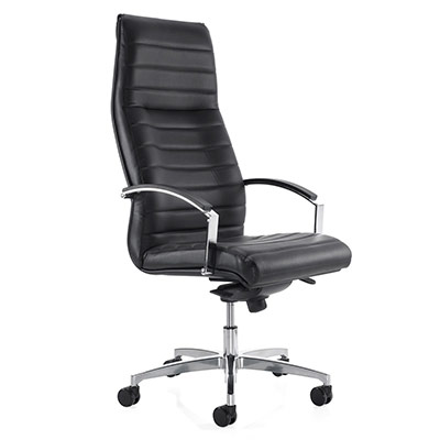 Fauteuil de direction Manatthan - assise et dossier cuir noir - mcansime basculant dcentr - pitement aluminium poli