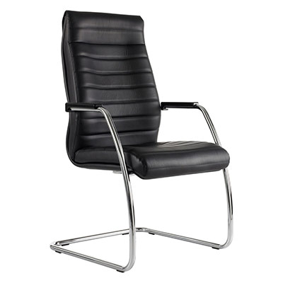 Fauteuil visiteur Manhattan cuir noir pitement chrom