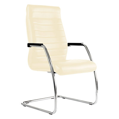 Fauteuil visiteur Manhattan cuir ivoire pitement chrom