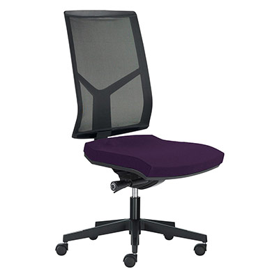 Sige de bureau  roulettes Opus - dossier rsille noire - assise tissu prune - synchrone ergonomique - pitement nylon noir