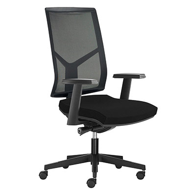 Sige de bureau  roulettes Opus - dossier rsille noire  - assise tissu noir - synchrone ergonomique - accotoirs 4D - pitement nylon noir