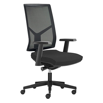 Sige de bureau  roulettes Opus - dossier rsille noire - assise tissu gris orage - synchrone ergonomique - accotoirs 1D - pitement nylon noir