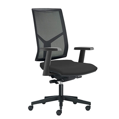 Sige de bureau  roulettes Opus - dossier rsille noire - assise tissu gris orage - synchrone - accotoirs 1D - pitement nylon noir