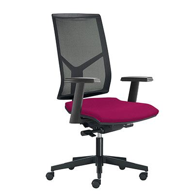 Si�ge de bureau � roulettes Opus - dossier r�sille noire - assise tissu fuschia - synchrone - accotoirs 1D - pi�tement nylon noir
