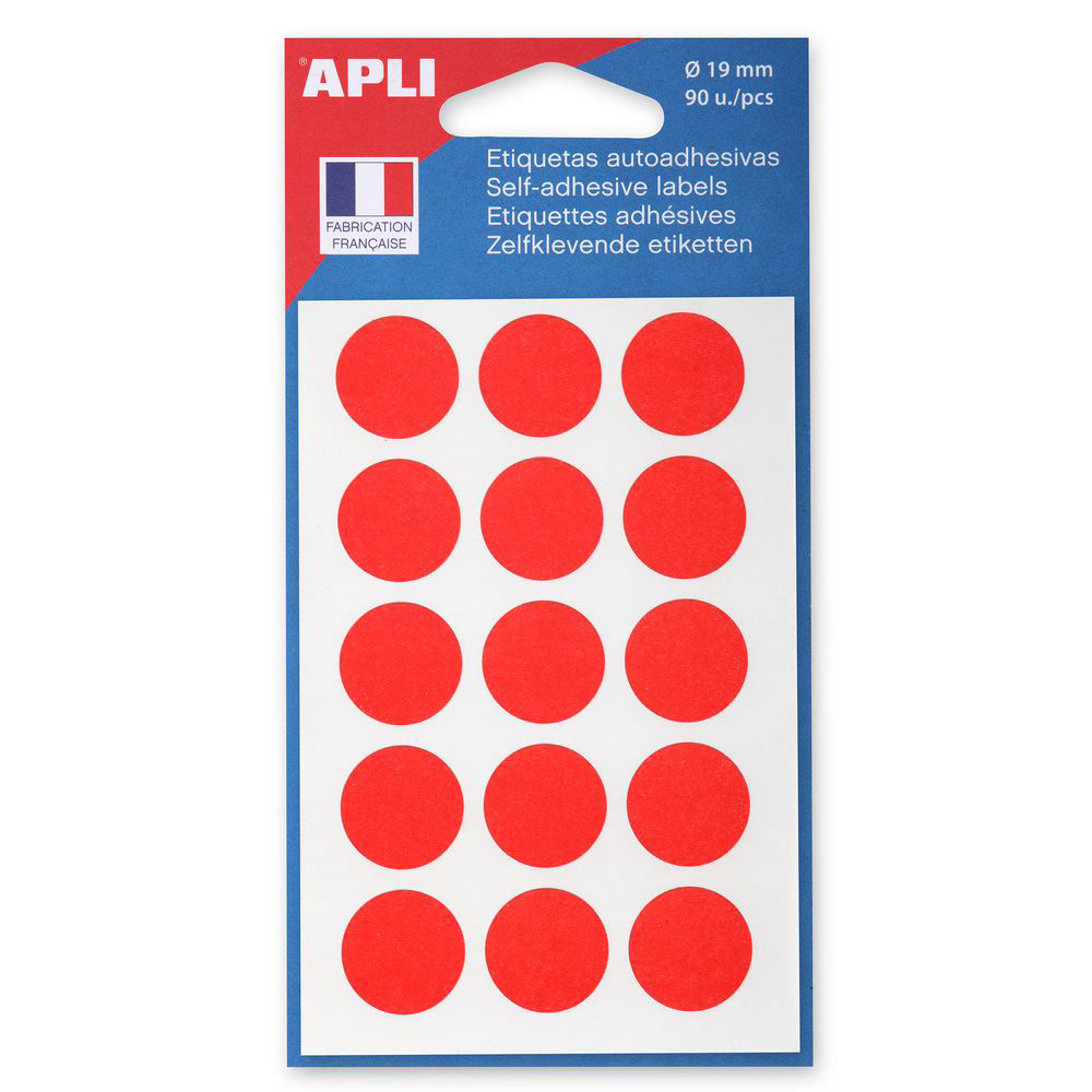 90 Pastilles Adhésives Bleues APLI Ø19mm - Marquage Documents, Plannings - Permanent, Écriture Possible