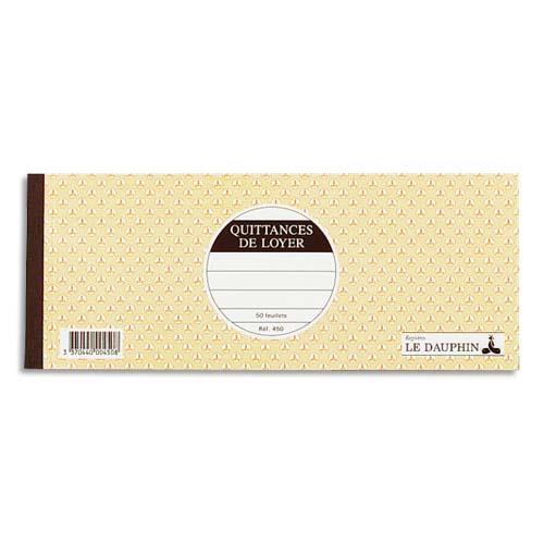 Carnet quittance de loyer Le Dauphin -  souche - 11 x 27,5 cm - 50 feuillets