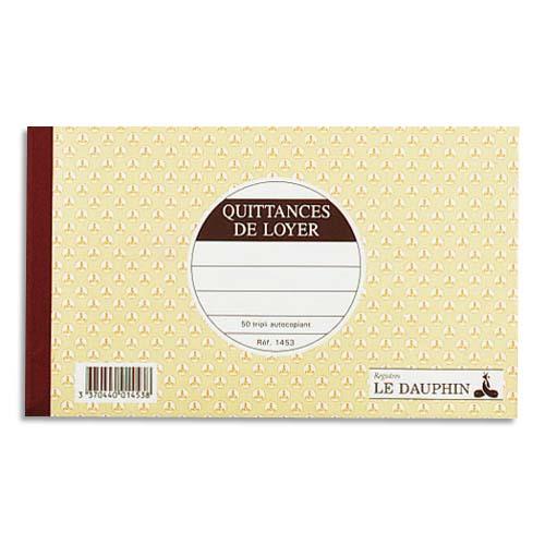 Carnet quittance de loyer Le Dauphin -  souche - 12.5x21cm - 50 feuillets - autocopiants - tripli