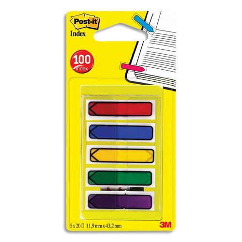Carte de 5 x 20 Index Post-It impression flche - 1,2 x 4,4 cm - coloris assortis