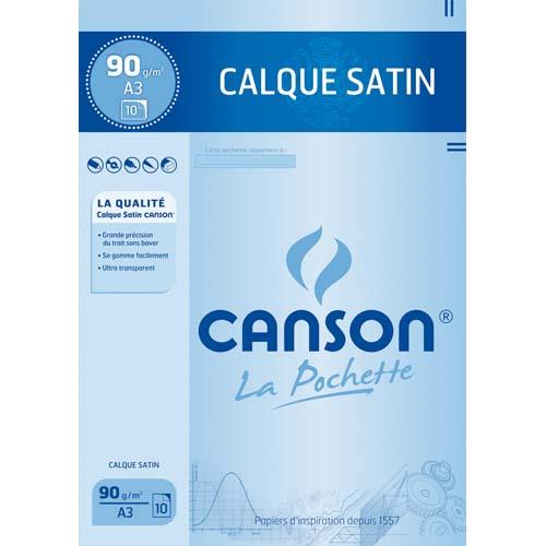 Feuilles papier calque Canson 17153 - satin - 90 g - A3 : 29,7 x 42 cm - pochette de 10