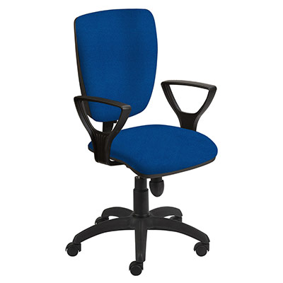 Sige de bureau  roulettes Alter - mcanisme synchrone - assise et dossier tissu bleu lectrique - accotoirs fixes - pitement nylon noir