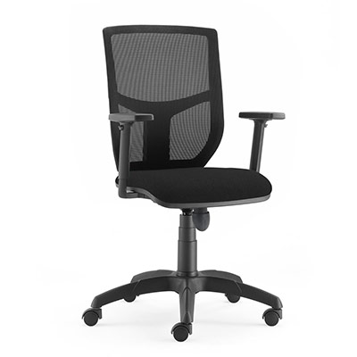 Sige de bureau  roulettes Alter - mcanisme synchrone - dossier rsille noire - assise tissu noir - accotoirs rglables - pitement nylon noir