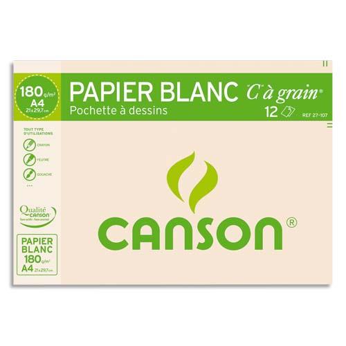 Feuilles  dessin "C " 27-107 -  grain - 180 g - format A4 21 x 29,7 cm - blanc - pochette de 12