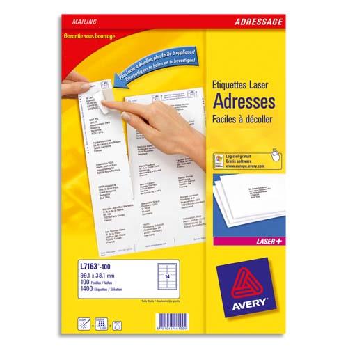 Etiquettes Avery L7160 - impression laser - blanc - 63.5x38.1 - 250 feuilles - bote de 5250