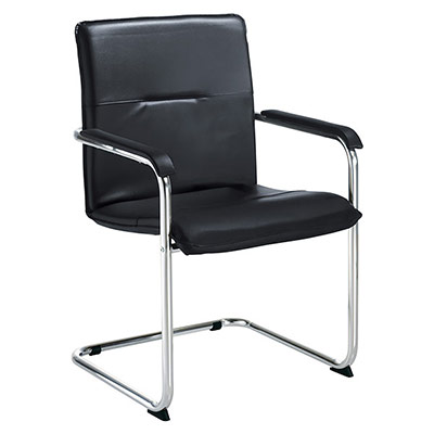 Lot de 2 fauteuils Nomina revtement similicuir noir structure luge acier chrom