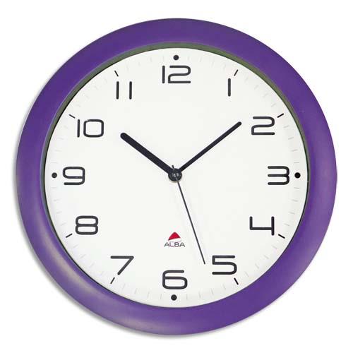 Horloge murale  quartz Alba Hornew - cadre violet - diamtre 30 cm - alimentation pile 1,5V non fournie