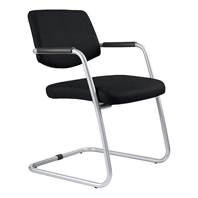 Sige de runion Fever moyen dossier - assise et dossier tissu noir - structure luge gris aluminium - lot de 2