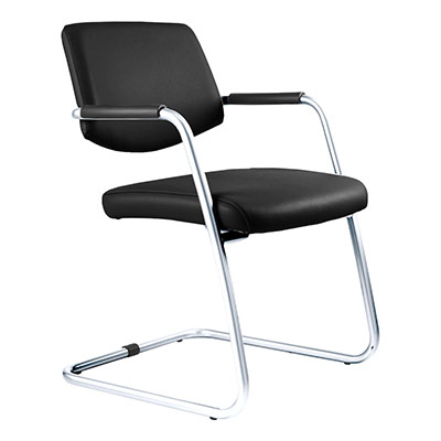Sige de runion Fever moyen dossier - assise et dossier similicuir noir - structure luge gris aluminium - lot de 2