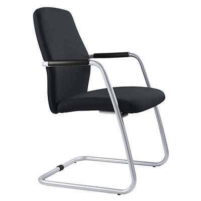 Sige de runion Fever haut dossier - assise et dossier cuir noir - structure luge gris aluminium - lot de 2