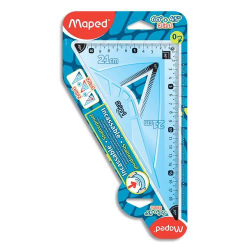 Equerre 2 en 1 angle 60 degrs et 45 degrs - plastique incassable - longueur 21 cm