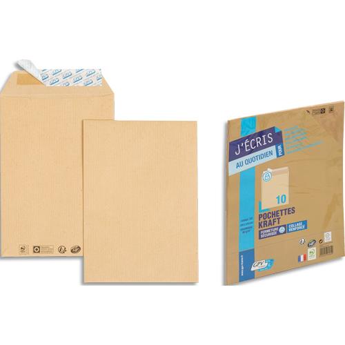 Pochettes 260x330 GPV - kraft brun - auto-adhsif - 90g - paquet de 10