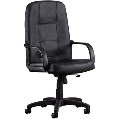 Fauteuil de direction Flash - assie et dossier croute de cuir noir - mcanisme basculant centr - pitement nylon noir