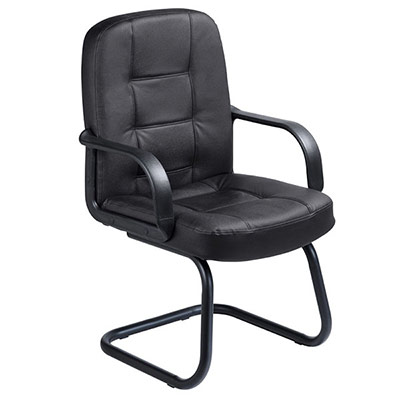 Fauteuil visiteur Flash - assise et dossier croute de cuir noir - pitement nylon noir