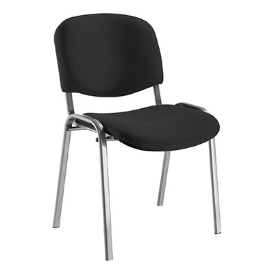 Chaise Anthra avec assise et dossier tissu Bali noir - structure 4 pieds m�tal de forme ovale gris aluminium avec embouts de protection antid�rapants - contre-coque en polypropyl�ne noir