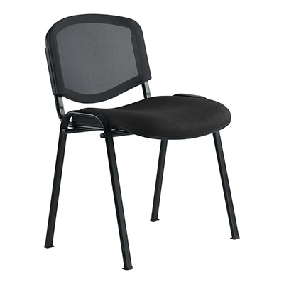 Chaise Anthra avec assise en tissu Bali noir et dossier en r�sille noire - structure 4 pieds m�tal de forme ovale noir avec embouts de protection antid�rapants - contre-coque en polypropyl�ne noir