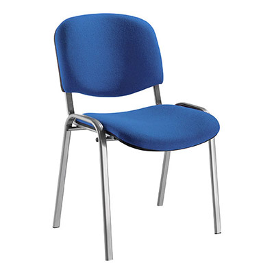 Chaise Anthra avec assise et dossier tissu Bali bleu �lectrique - structure 4 pieds m�tal de forme ovale gris aluminium avec embouts de protection antid�rapants - contre-coque en polypropyl�ne noir